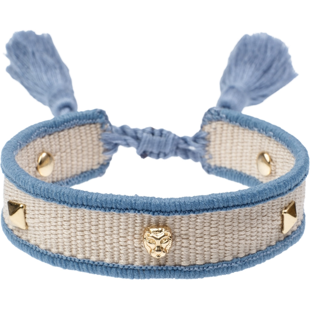 Dark - Woven Friendship Bracelet Thin W/Sign Studs Sand & Light Blue