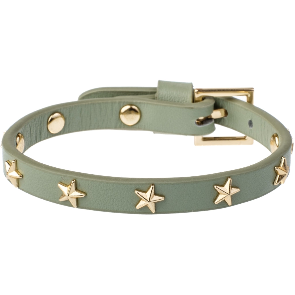 Dark - Leather Star Stud Bracelet Mini Milieu Green