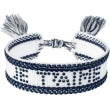Dark - Woven Friendship Bracelet W/Crystals "Je T'aime" White W/Navy Blue