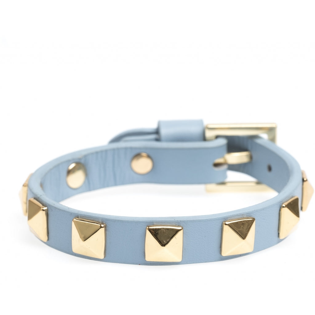 Dark -  Leather Stud Bracelet Light Blue