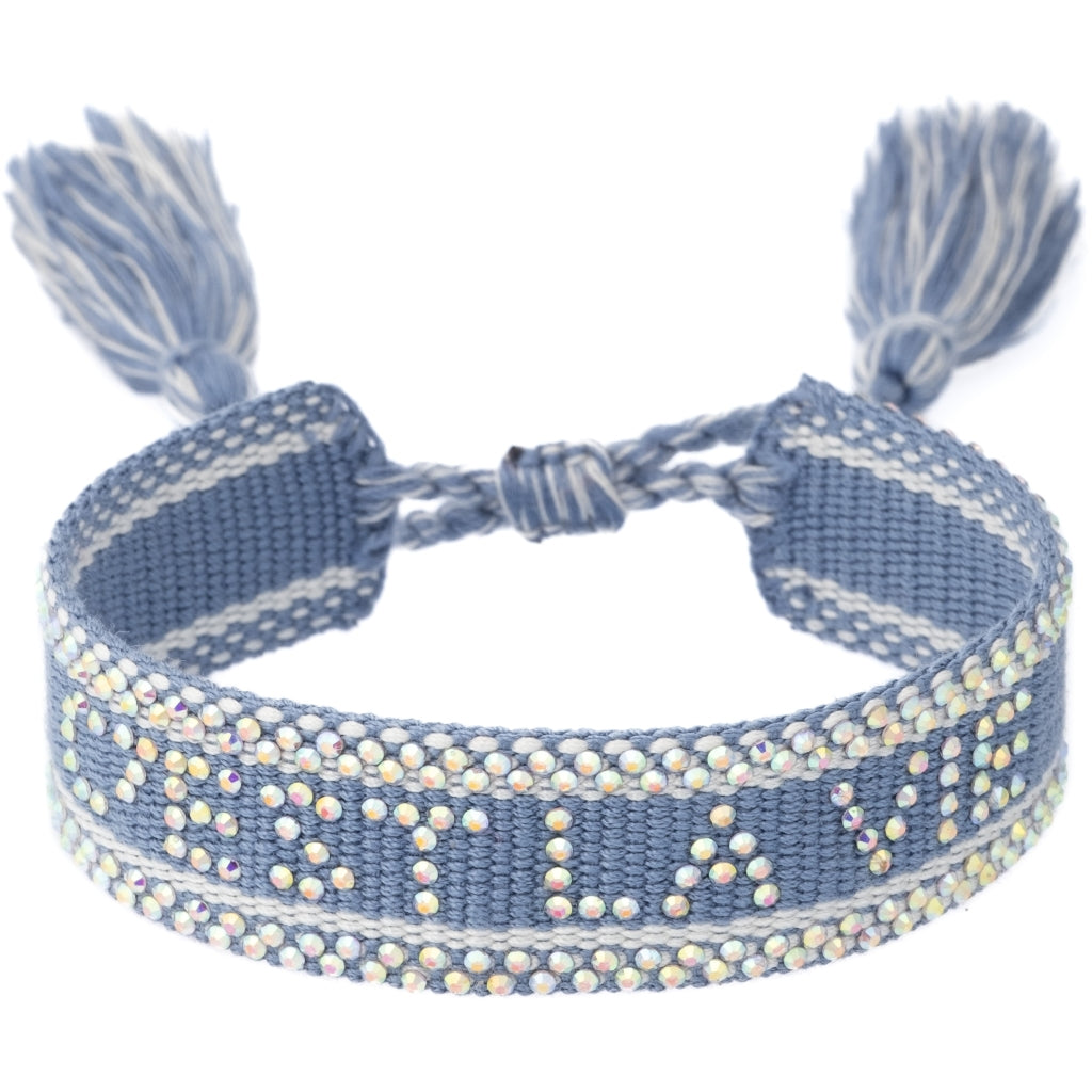 Dark - Woven Friendship Bracelet W/Crystals  "C'est La Vie" Light Blue