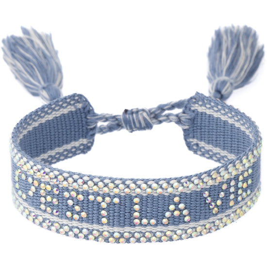 Dark - Woven Friendship Bracelet W/Crystals  "C'est La Vie" Light Blue