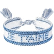 Dark - Woven Friendship Bracelet W/Crystals "Je T'aime" White W/Light Blue