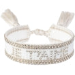 Dark - Woven Friendship Bracelet W/Crystals  "Je T'aime" White W/Sand