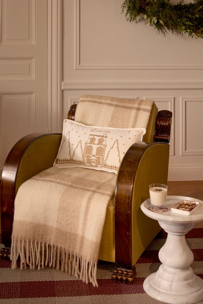 Teppe Lexington Checked mohair mix throw, beige/white