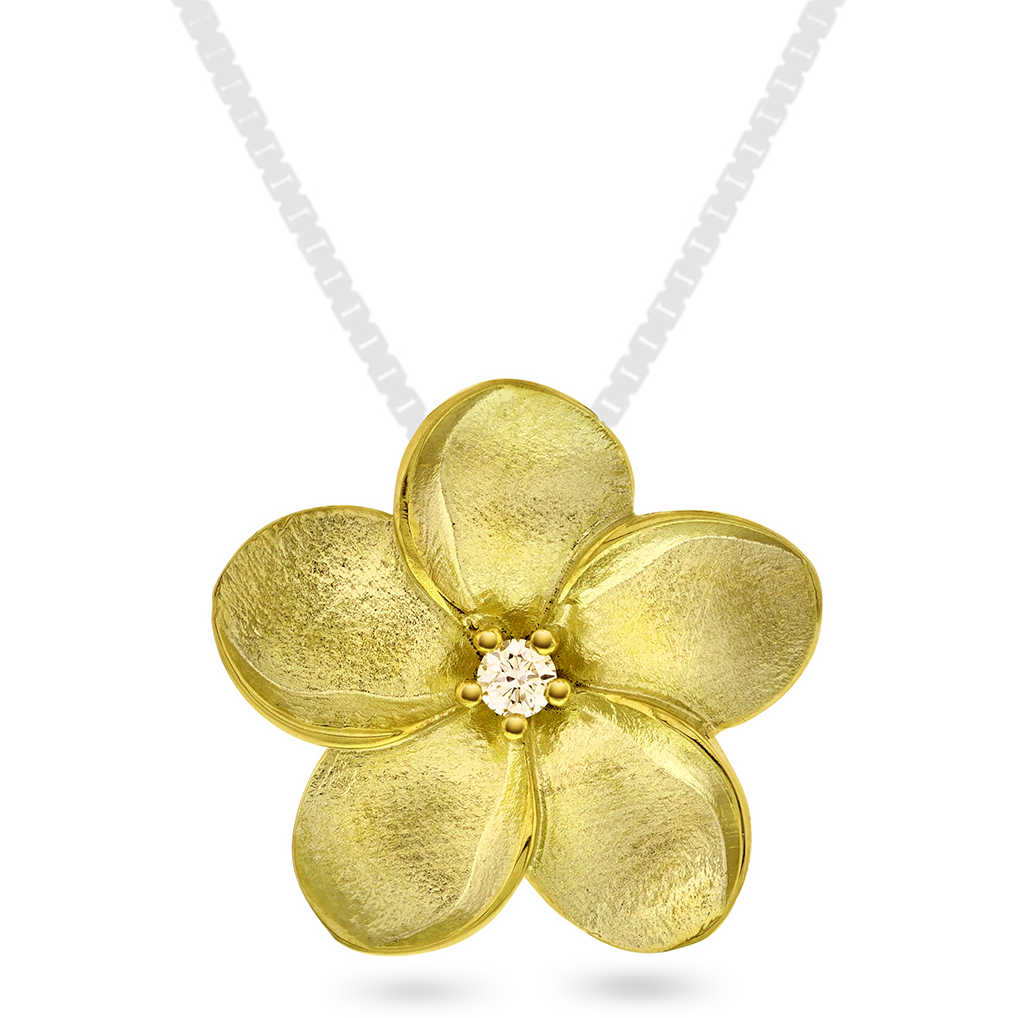 NC - Blomster anheng i gull med diamant 0,05ct