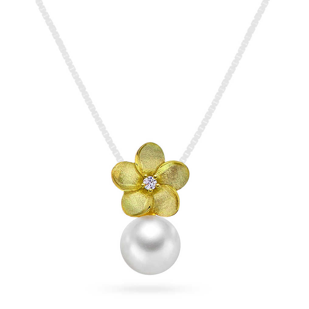 NC - Blomster anheng i gull med fvp og diamant 0,03ct