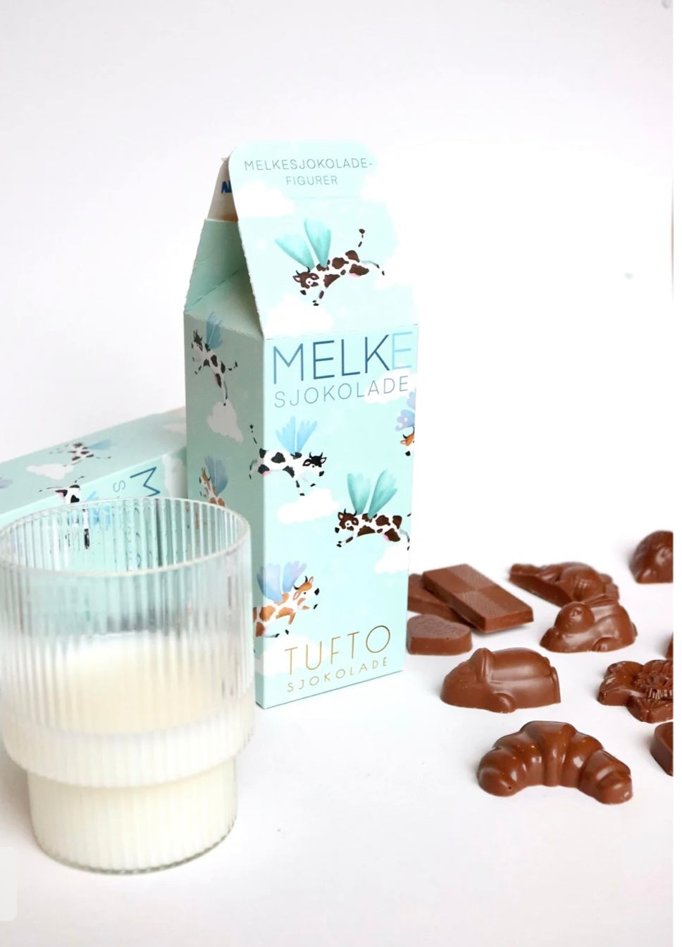 Melkekartong fylt av melkesjokolade fra Tufto.