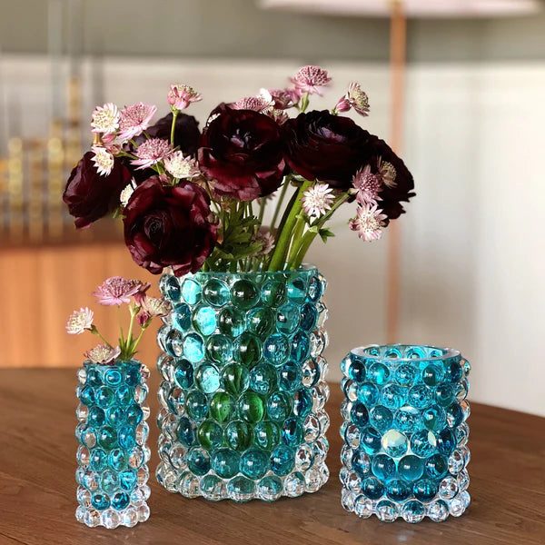 Skogsberg & Smart Hurricane Lamp Boule Stor Coral Blue – Eksklusiv Lyslykt i Munnblåst Glass