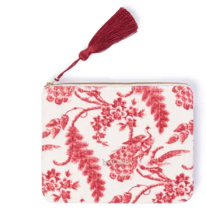 Zipper Pouch Velvet Vintage Bird