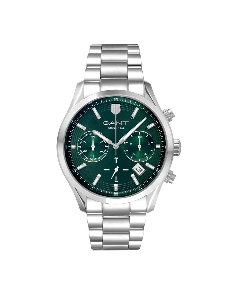 GANT Prestige 206 Chrono herreklokke i stål med grønn skive – 43 mm