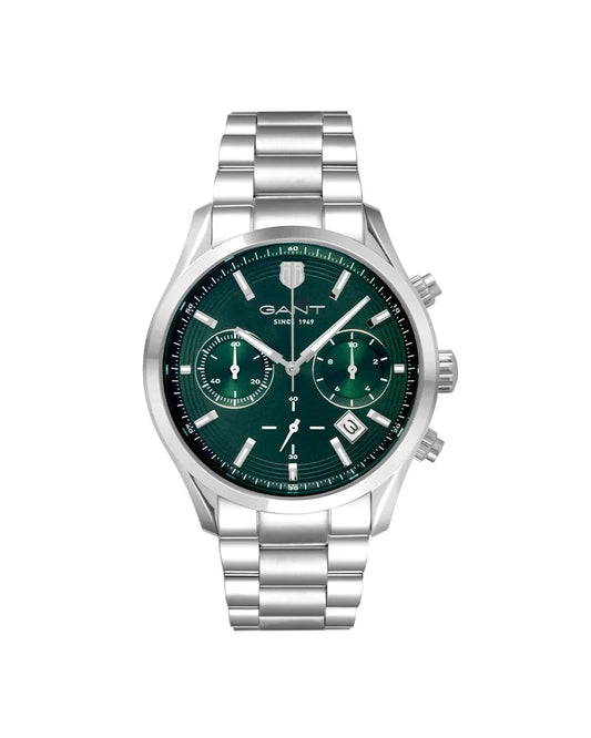 GANT Prestige 206 Chrono herreklokke i stål med grønn skive – 43 mm