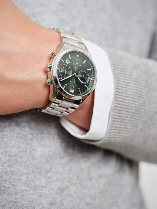 GANT Prestige 206 Chrono herreklokke i stål med grønn skive – 43 mm