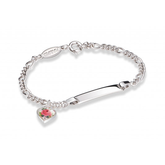 Pia&Per - ID-armbånd i sølv og emalje - Rosemotiv Hjerte