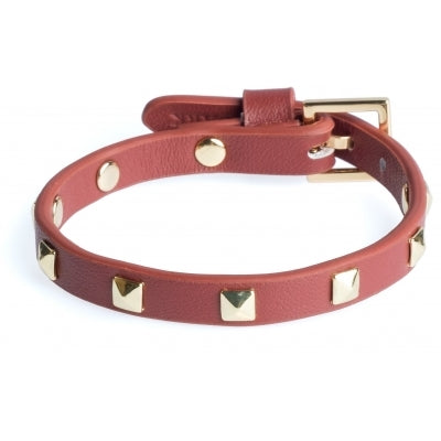 Dark - Leather Stud Bracelet Mini Mahogany