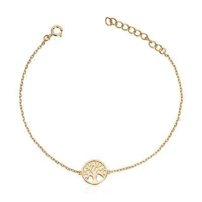 Dette armbåndet fra Espeland symboliserer livets tre. Armbåndet er tynt og delikat, med livets tre i midten. Forgylt gull.