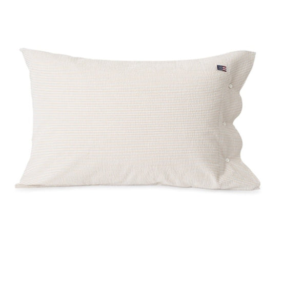Lexington - Stripet bomullskrepp sengetøy, hvit/beige